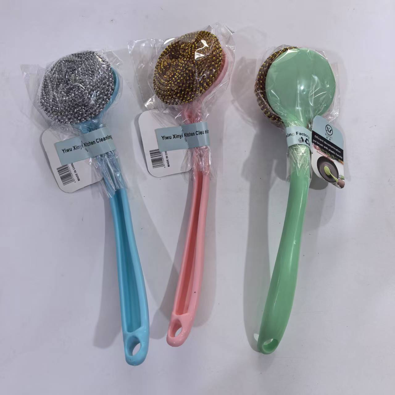 Kitchen Long Handle Wash Pot Brush Bowl Cleaning Brush Household Large Stainless Steel Wire Ball Bowl Wash Pot Brush Pot Artifact