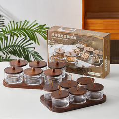 Japanese-style hand-painted glass fruit bowl, household nuts and snacks fruit plate, creative design wooden tray