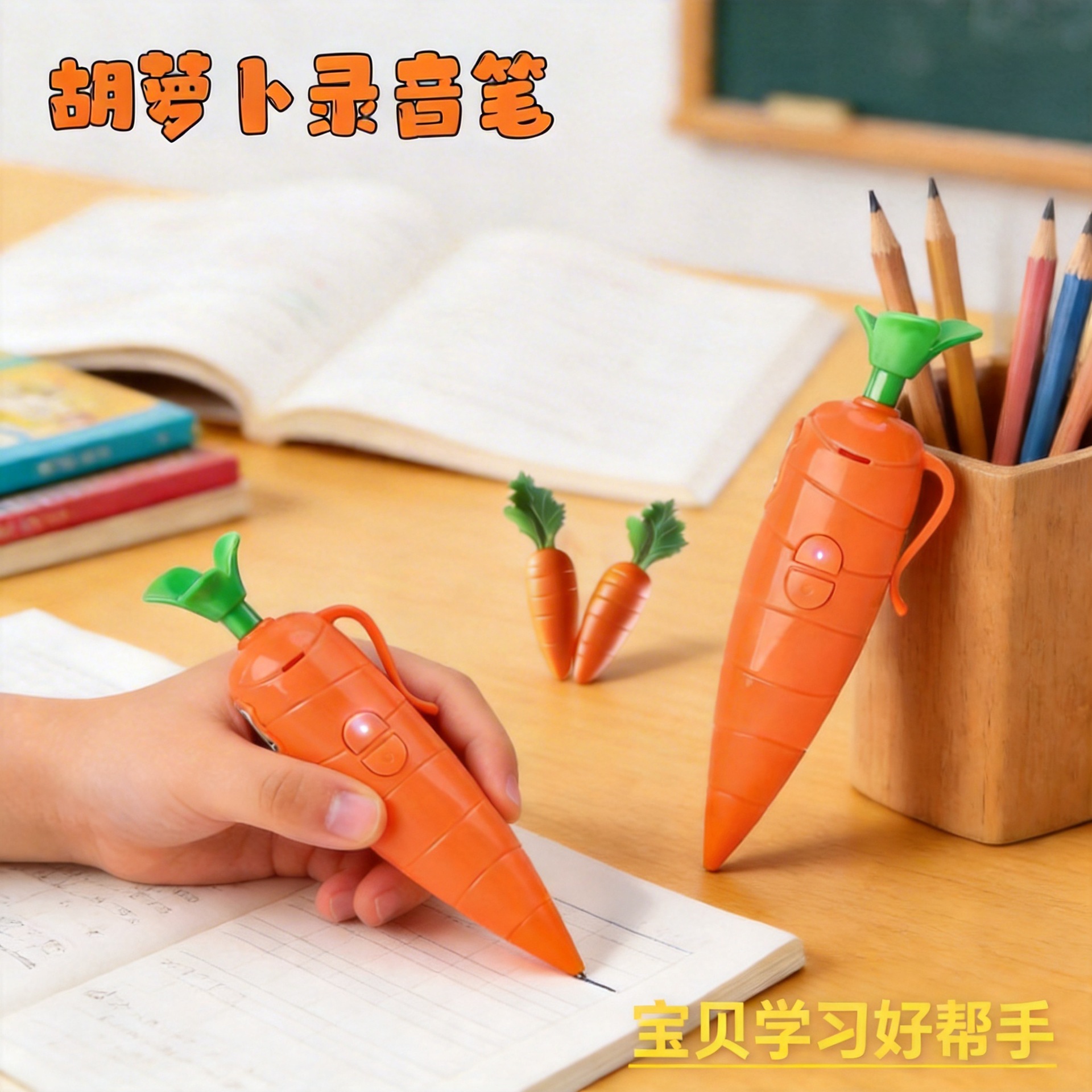 网红创意多功能胡萝卜笔录音笔儿童趣味按压写字笔可爱卡通盖瑞笔