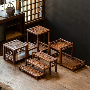 Chinese-style Retro Walnut with Walnut Antique Rack Desktop Tea Set Storage Rack Creative Tea Cup Storage Duobao Pavilion