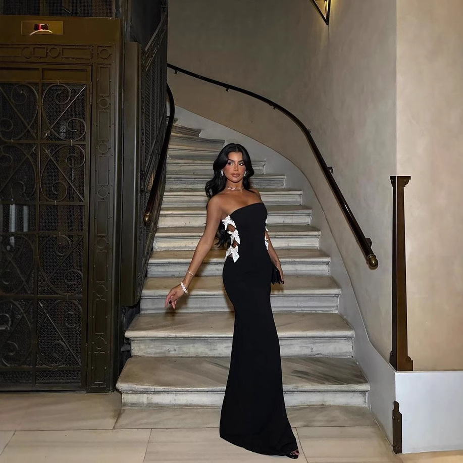 Foreign Trade Cross-border Amazon Europe and America One-Shoulder Collar Slim-fit Slimming Hollow-out Bow Fishtail Skirt Bandage Dress