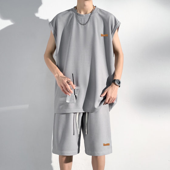 Sleeveless men's T-shirt 2024 summer men's vest sports suit shorts fitness ball clothes short sleeve waistcoat