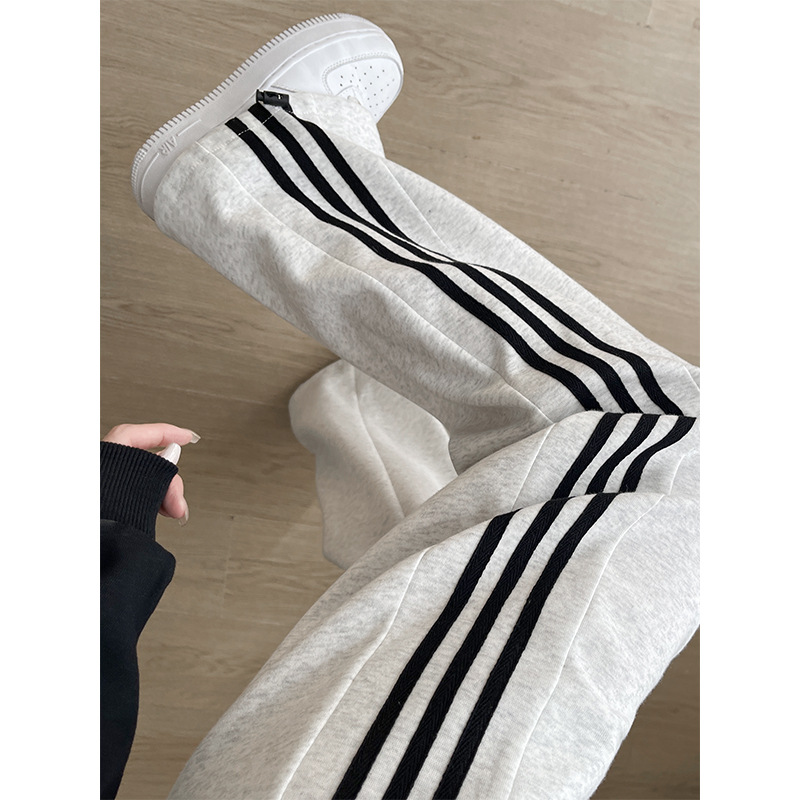 Striped Sports Pants for Women, Spring and Autumn 2026 New Style, Wide-Leg Straight Pants, Casual, Petite, Loose Fit, Autumn and Winter Fleece Sweatpants