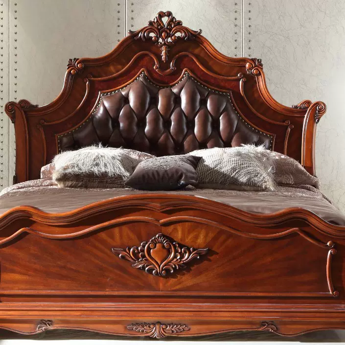 新款美式实木床新古典大户型主卧意大利进口皮艺床样板房双人大床