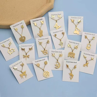 厂家现货热销蝴蝶独角兽耳钉项链套装不锈钢不掉色耳钉项链爱心套