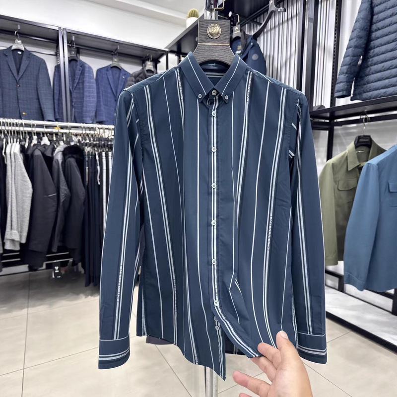 [Haijia] Cool and Drapedy! Spring and Summer Micro-Elastic Vertical Strip Business Youth Fashion Long-Sleeved Cut Label Shirt 1U045A