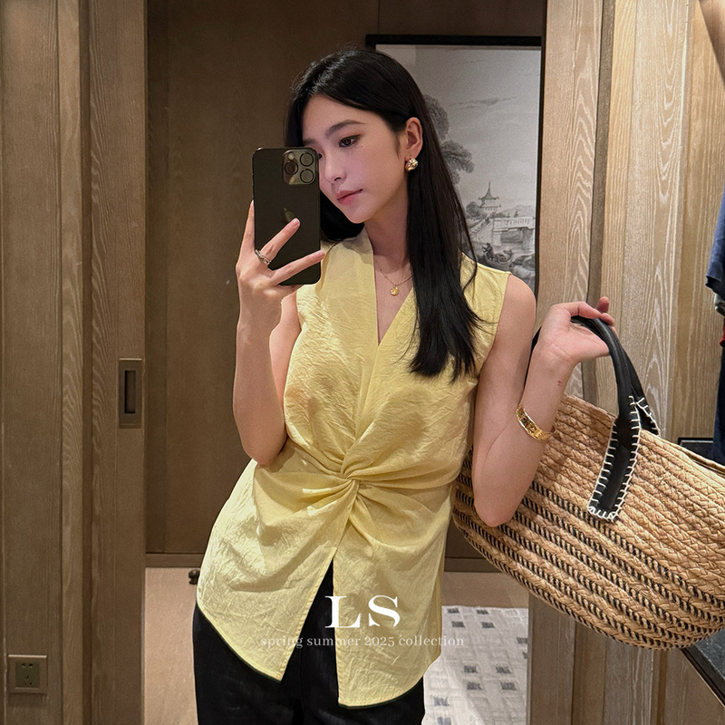 [LS New Brand] Black Label Minimal Big Brand Summer New Fashion Minimal V-Collar Sleeveless Shirt 30138-1#