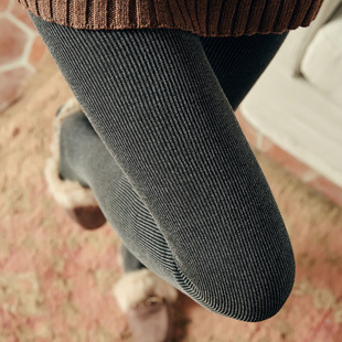 Women's Leggings for Autumn and Winter, Ribbed Vertical Stripes, Slim Fit, Black Pantyhose, Versatile, Fleece-Lined, Warm Thermal Pants