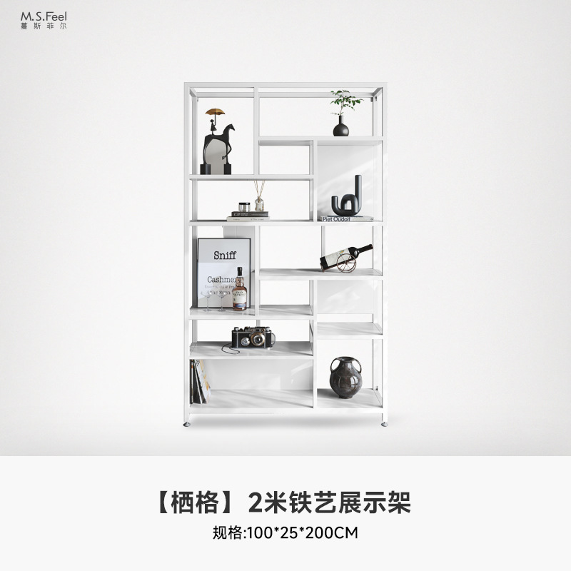 Estante de metal ligero de lujo estante de piso doméstico estante de escritorio estante de decoración de partición estante de exhibición creativa multicapa