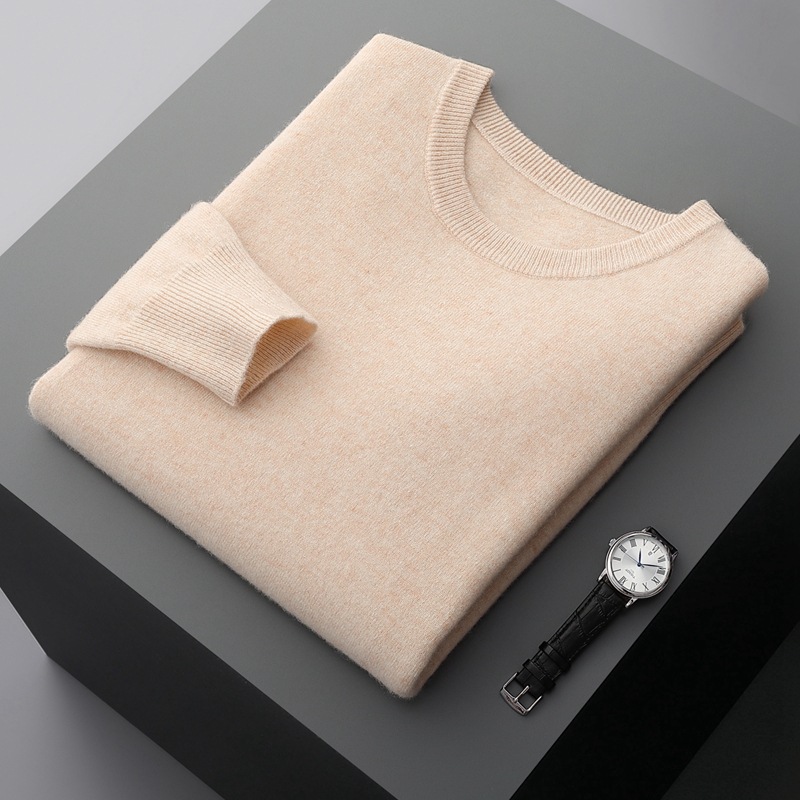 Autumn and Winter New Style 100% Pure Wool Men's Round Neck Soft Waxy Sweater Warm Inner Round Neck Cashmere Knitted Bottoming Shirt
