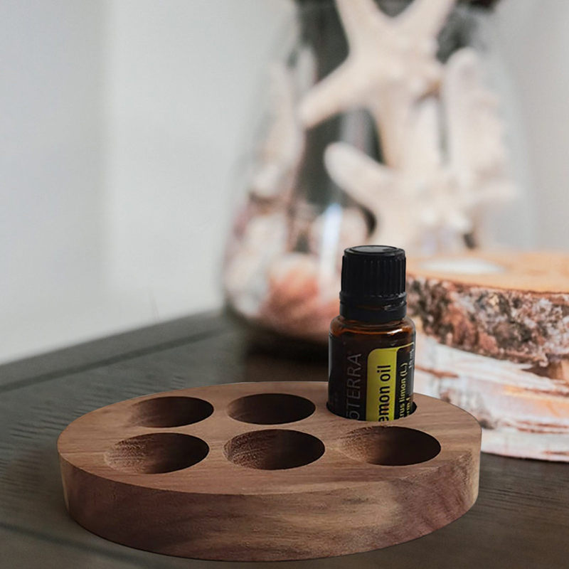 Creative Wooden Storage Box Beauty Salon Nail Polish Essential Oil Display Ornaments Solid Wood Multi-grid Round Display Bracket