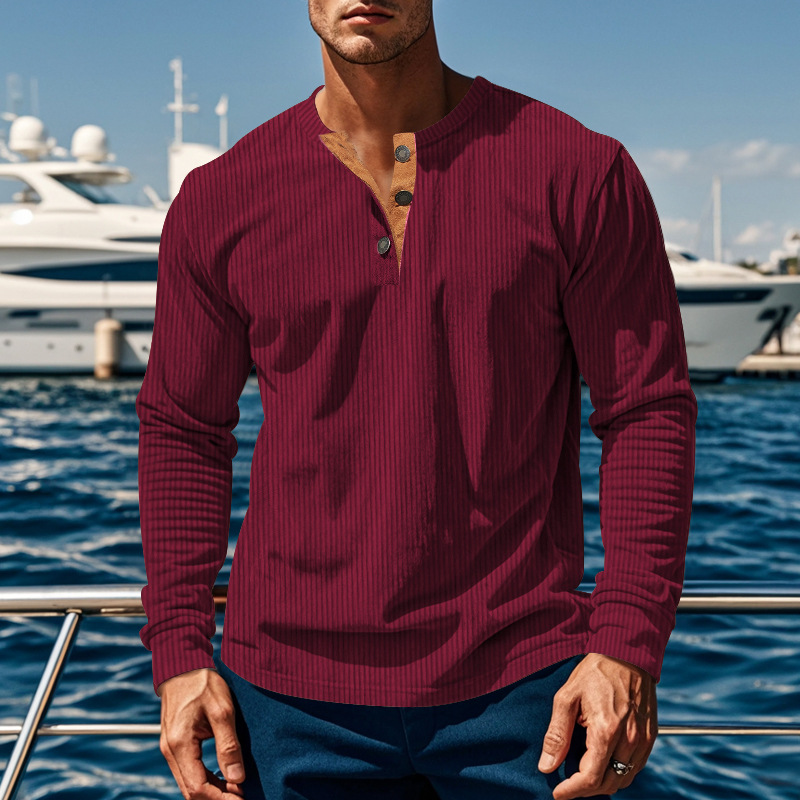 Amazon otoño y invierno transfronterizo nueva moda camisa de manga larga camisa de botón camisa de camisa de felpa delgada hombre Henry