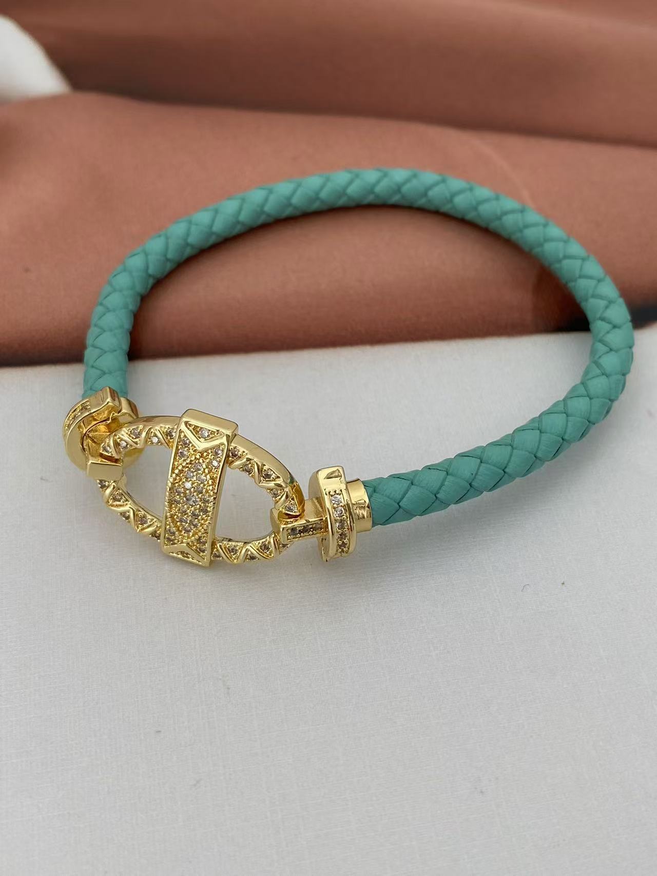 Vintage Style Classic Style Geometric Zircon Leather Rope Copper Woven Chain String Bracelets Wholesale display picture 14