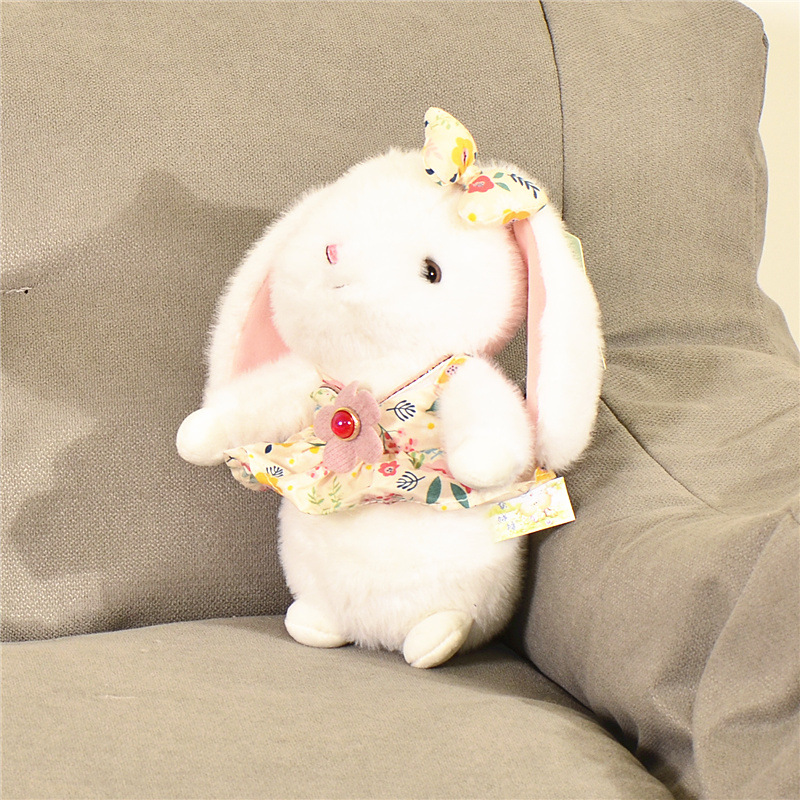 Animales pastorales, conejo blanco, peluche, falda floral, muñeca de conejo, máquina de muñecas, muñeca, regalo de cumpleaños para niña, transfronterizo