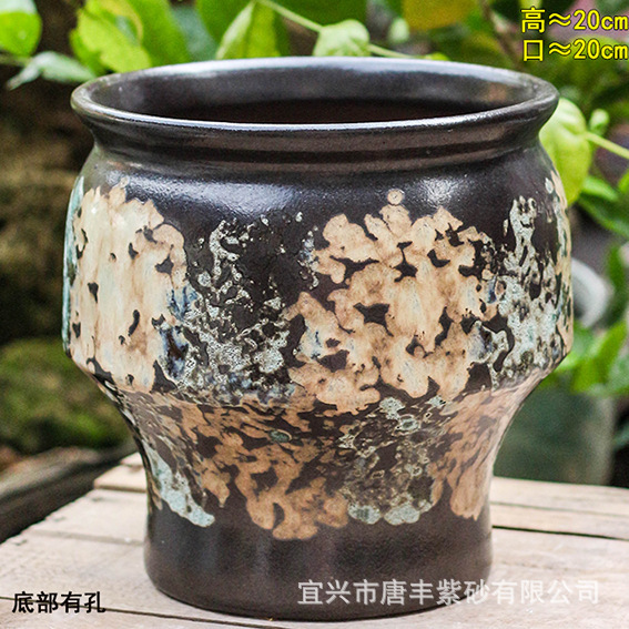 The New Splash-Ink Wabi-Sabi Style Hot Pot-Shaped Large-Diameter Stoneware Breathable Flower Pot Is Suitable for Bougainvillea, Succulents and Other Green Plants