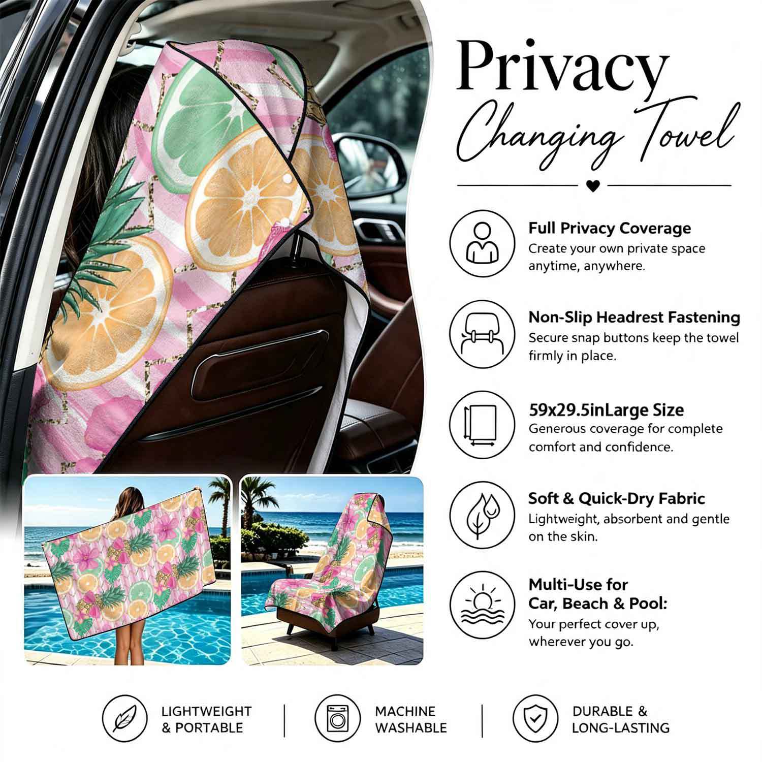 Printed bath towel and car seat cover 2-in-1, ultra-fine fiber outdoor beach and car dual-use universal seat cushion