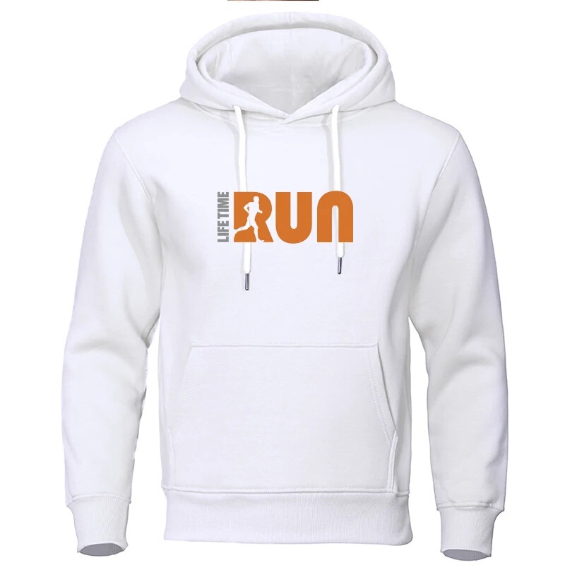 Men's Hoodie Street Fashion Lifelong Running Print Sweatshirt Unisex Casual Fun Loose Fit
