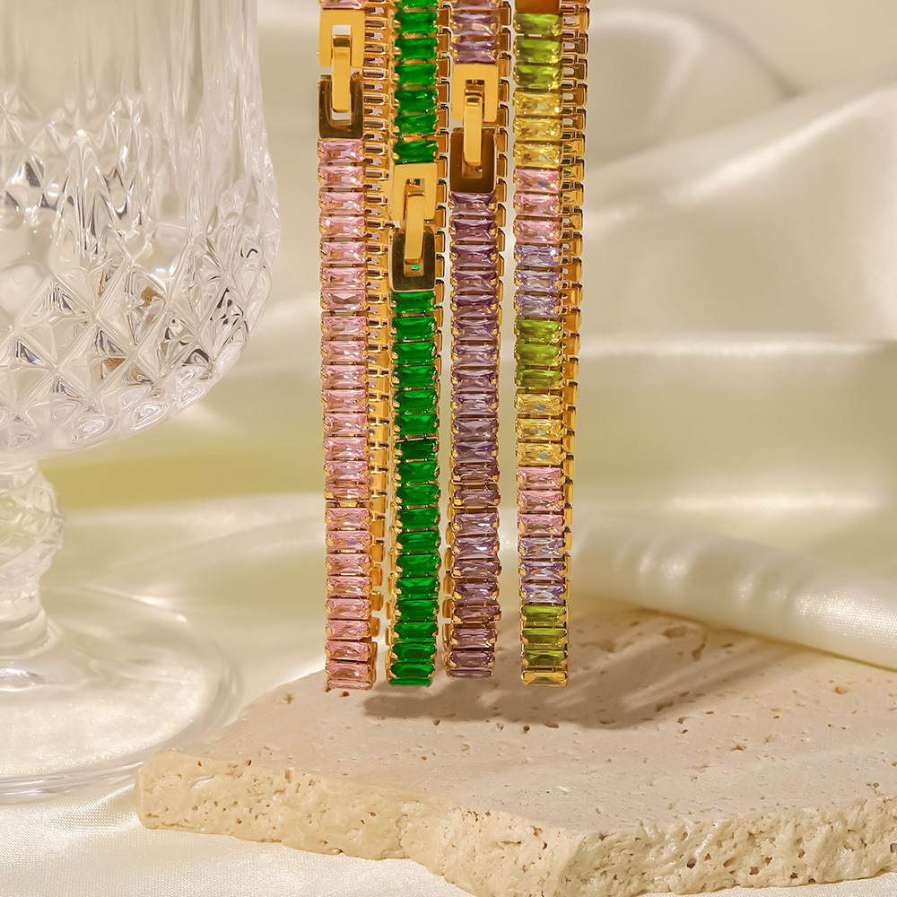 Modern Style Geometric Stainless Steel Inlaid Zircon Necklace 1 Piece