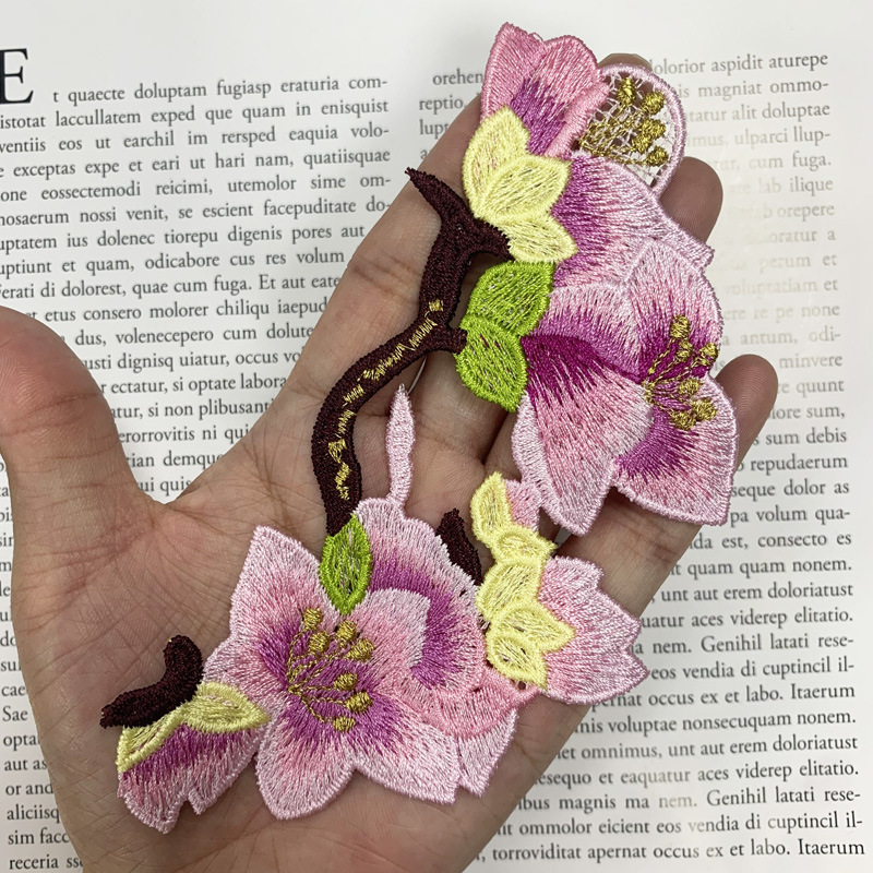 玉兰花刺绣补丁贴服装补洞洞贴花旗袍汉服服装辅料背后无胶手缝款