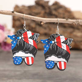 亚马逊wish 跨境欧美独立日国旗墨镜女孩皮耳环耳饰速卖通批发
