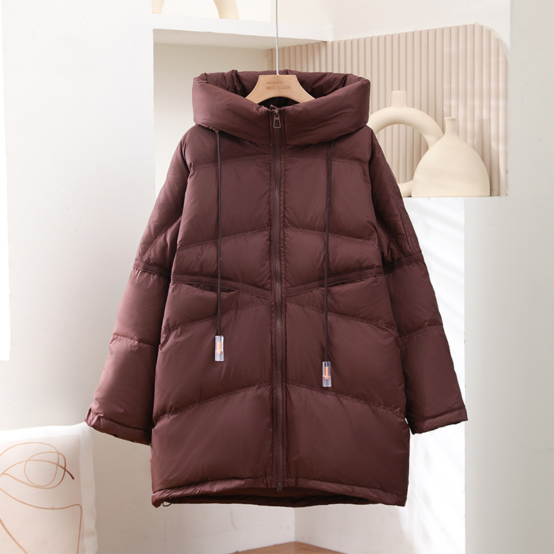 2025 autumn and winter Korean version of loose plus size white duck down loose profile long hooded down jacket padded coat women 2025 autumn and winter Korean version of loose plus size white duck down loose profile long hooded down jacket padded coat women