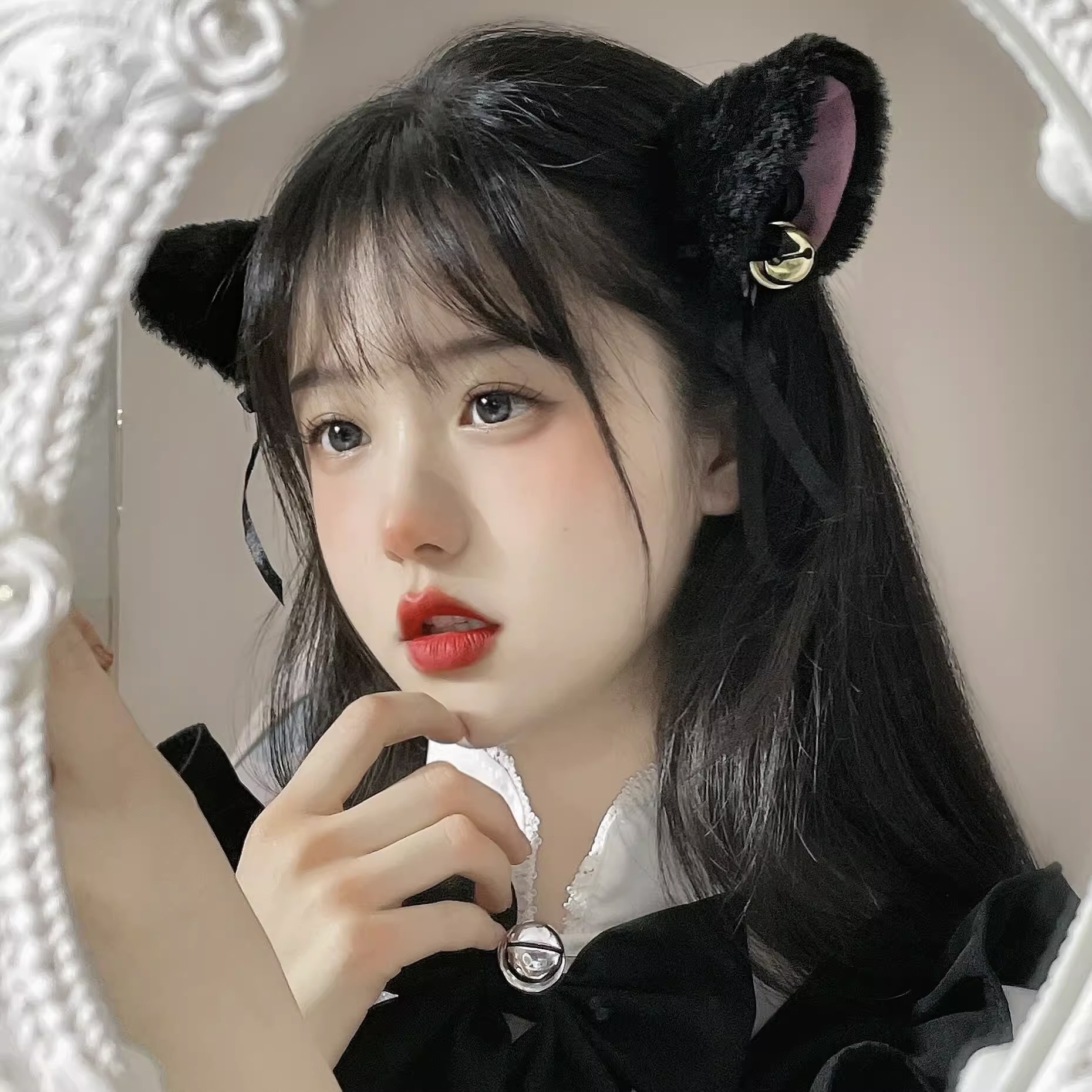 小猫耳朵毛绒国潮发夹猫咪铃铛头饰狐狸喵发饰COS女仆lolita边夹-阿里巴巴