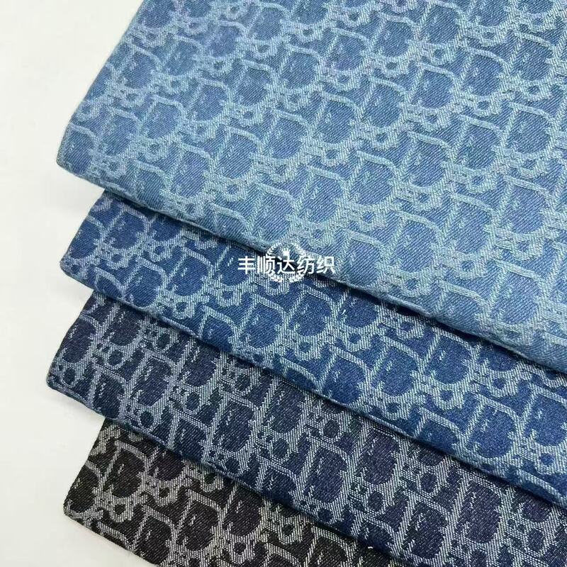 Tide brand letter jacquard wash water Denim fabric pants coat skirt bags hat clothing fabric manufacturers wholesale