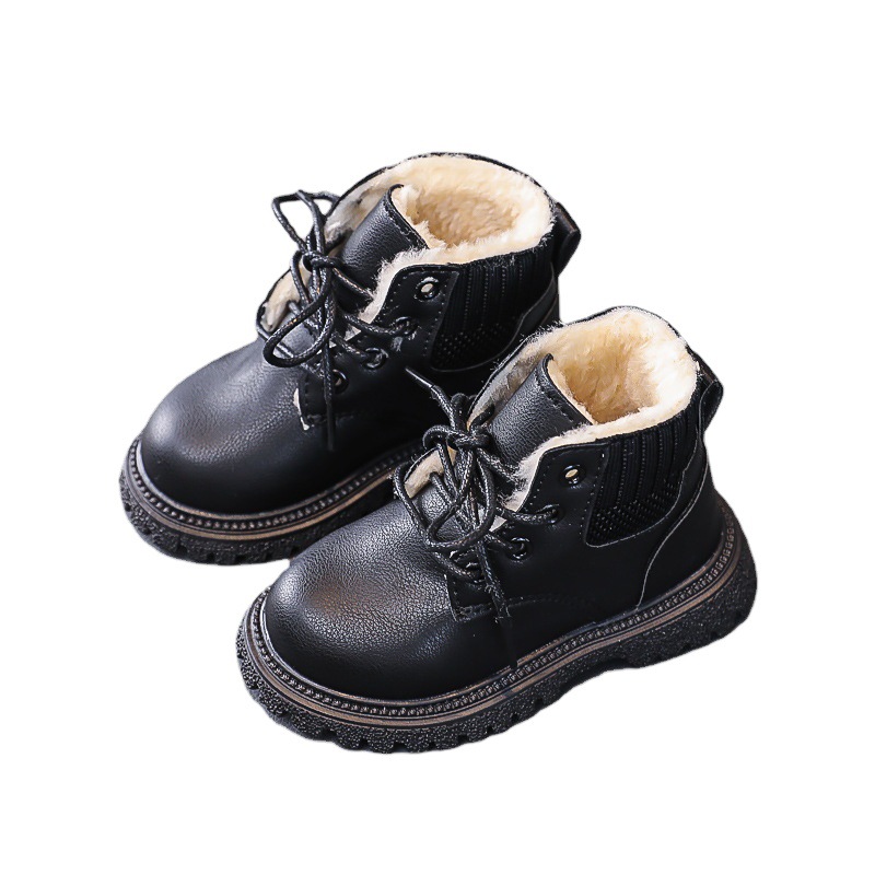 Entrega de una pieza de moda de invierno Zapatos acolchados de algodón para niños Botas Martin acolchadas de algodón cálido para niños Botas de nieve retro para niñas con cordones