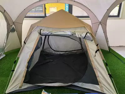 Avtomobil dam çadırları – Overnight Travel Beach Equipment - 5-8-people-240240160-cloud-gray-with-quicksand-gold-d-shaped-four-sided-tent-storage-bag-foyer-pole-windproof-rope-sunroof-cover-ground-nails-single-tent