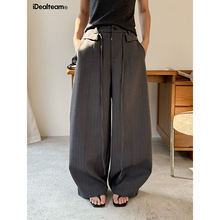 【idealteam】新品拼接条纹抽绳西裤女低饱和百搭休闲裤300313