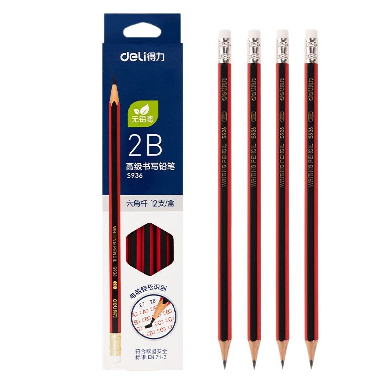 Deli S936 papelería lápiz de escritura Oficina de aprendizaje multi-ocasión adecuado lápiz hexagonal con cabeza de goma