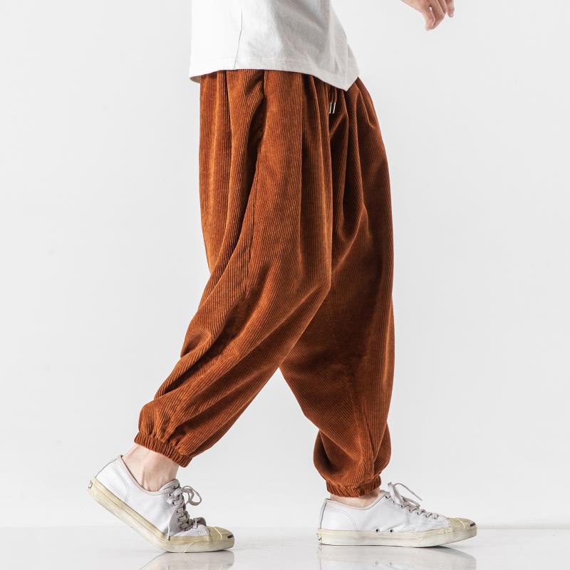 Pantalones casuales de pana de estilo chino para hombres, pantalones sueltos y gordos de talla grande, pantalones de pierna ancha de marca de moda para hombres