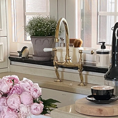 WBZ7 Yansi Groceries-Export British-style retro all-copper kitchen bridge faucet, hot and cold faucet, double-hole faucet