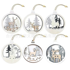 クロスボーダークリスマス装飾品木製ヨーロッパ風クリスマスツリー装飾ペンダント円形透かし彫りヘラジカ木製工芸品