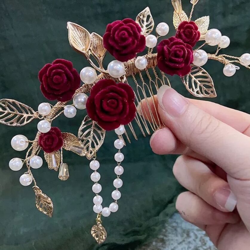 Red rose big hair comb one