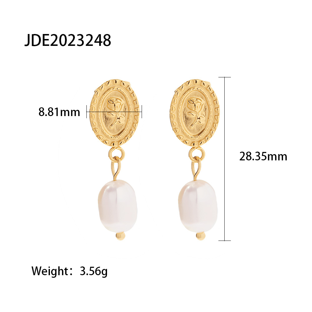 Modern Style Geometric Rose Stainless Steel Pearl Plating Drop Earrings 1 Pair display picture 4