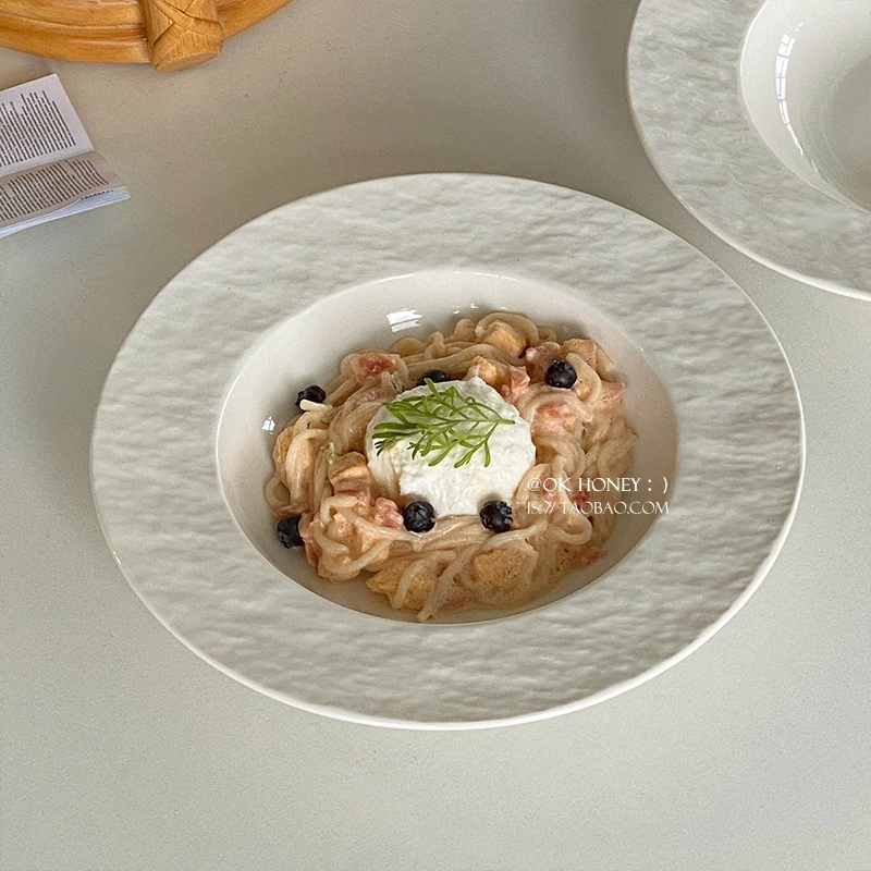 Ceramic Plate Rock Pattern, Straw-Hat Texture, Decorative Western Dining Plates, Multiple Sizes
