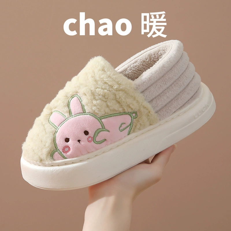 Tiktok популярная хлопковая обувь 2023 Зимние интернет-знаменитости кроличья пара сумка на каблуке хлопковые тапочки для дома Нескользящие теплые оптом