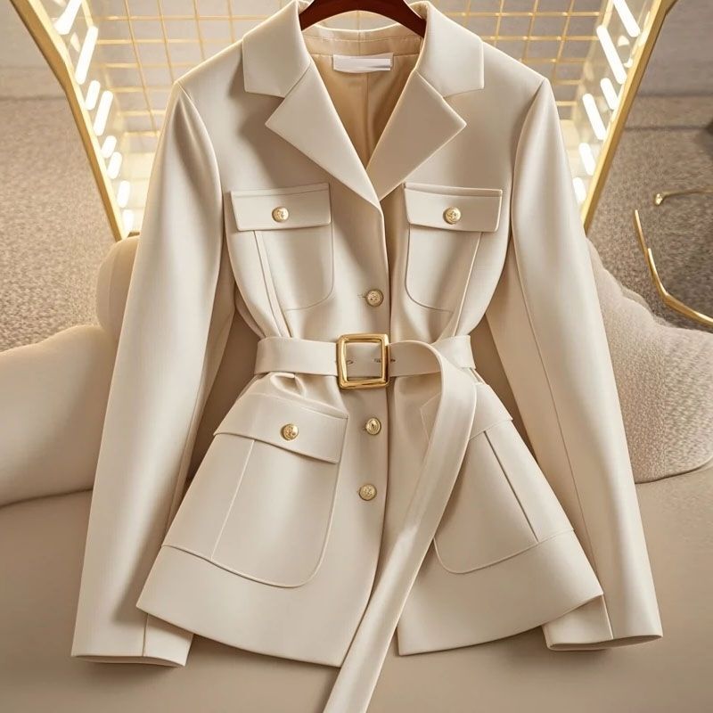 Early Autumn New Style Small Fragrant Apricot Jacket for Women, Super Good-Looking and Elegant, Waist-Cinching Short Top for Ladies, Fashionable and Versatile