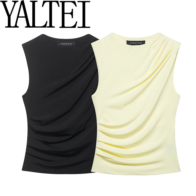 Za Cross-Border Aliexpress Ins European and American Foreign Trade Women's Fashion Versatile Solid Color Draped Tank Top T-Shirt 1286903