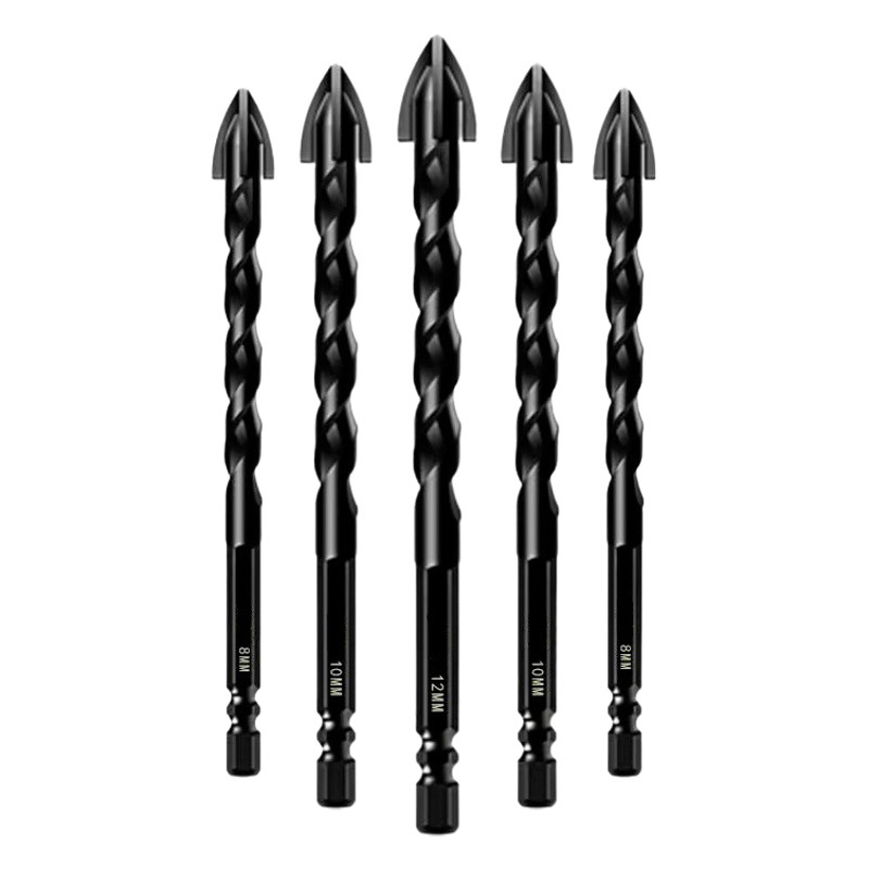 Broca cruzada de acero de tungsteno genuino, mango hexagonal de alta dureza, taladro seco multifuncional, taladro cruzado de cuatro hojas perforado de vidrio
