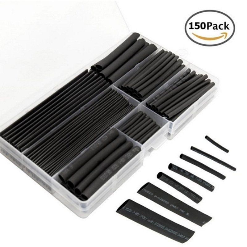 150pcs盒装热缩套管 黑色热缩管电缆管套组合装