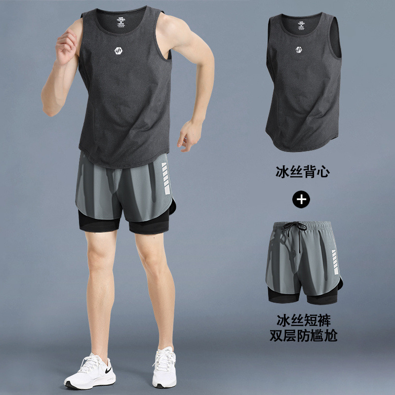 衣類 メンズ サマーショーツ ベスト ランニング用品 陸上競技 マラソン バスケットボール トレーニング 速乾 スポーツスーツ 工場|undefined