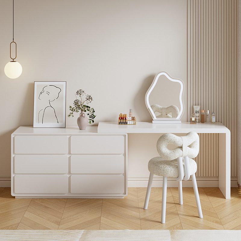 Comodador de madera sólida pintado dormitorio principal moderno simple cama de aire de crema cauda armario de maquillaje giratorio integrado