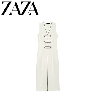 ZAZA 自制欧美风 批发女装 时尚撞色饰边绳结扣迷笛连衣裙3897153