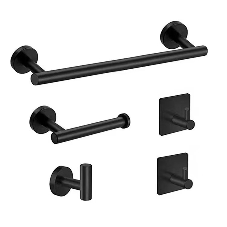 Cross-border 304 barra de toalla de acero inoxidable conjunto negro sin perforación de baño accesorios de baño gancho de toallas de baño