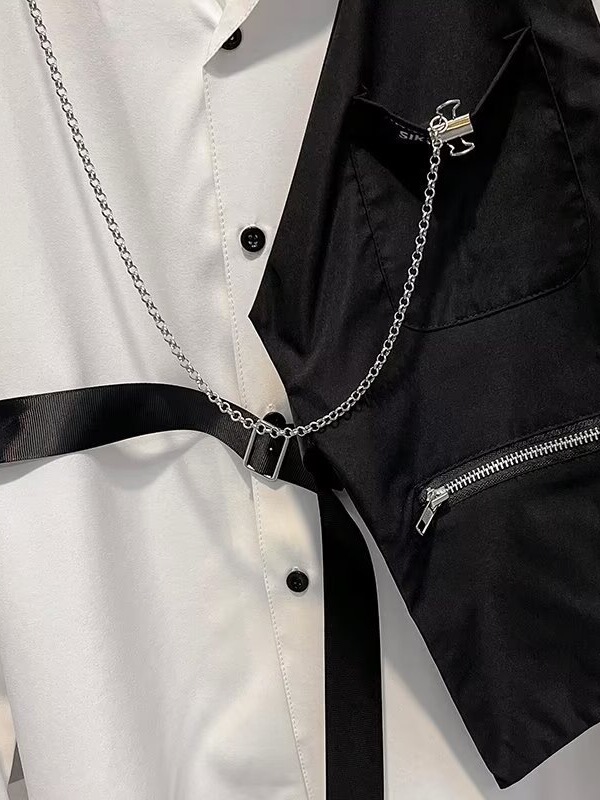 Autumn Long-Sleeved Necklace Shirt Men's High Street Fashion Brand Trendy Loose Fake Two-Piece Vest Workwear Casual Shirt