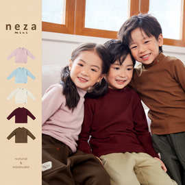 neza【四季花色】儿童t恤秋冬新款小高领打底衫男女童纯色内搭