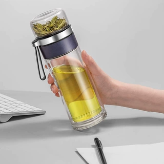 活动水杯创意茶水分离玻璃杯便携吊绳时尚玻璃杯商务广告礼品杯子