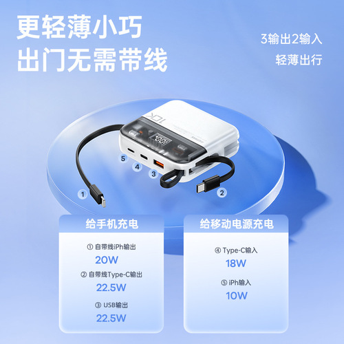 REMAX Rui Liang Su Chang Pro 20W+22.5W comes with dual fast charging lines mobile power bank mobile phone fast charging power bank
